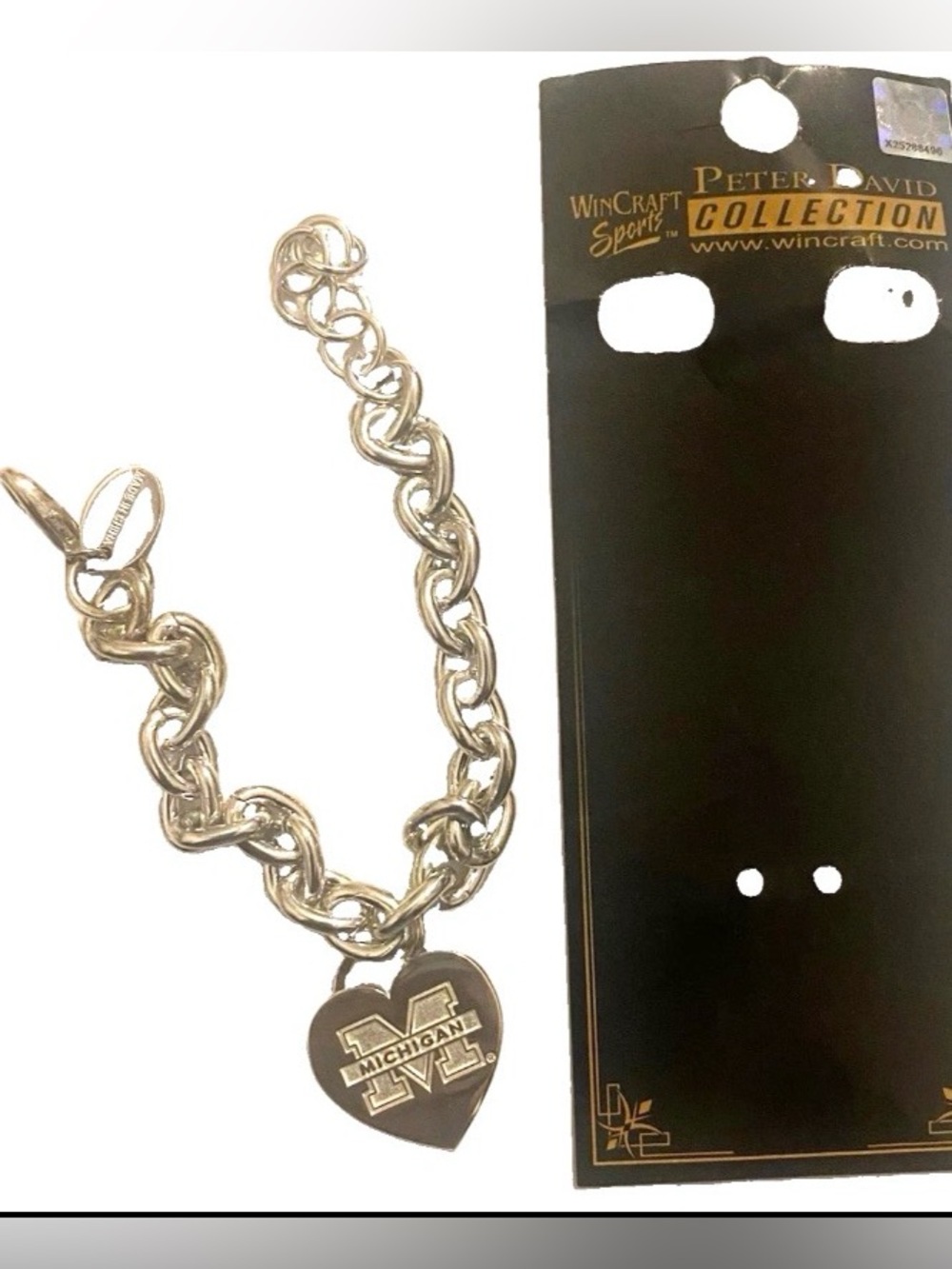 University Of Michigan Bracelet Chunky Link Heart Pendant Peter David Silver